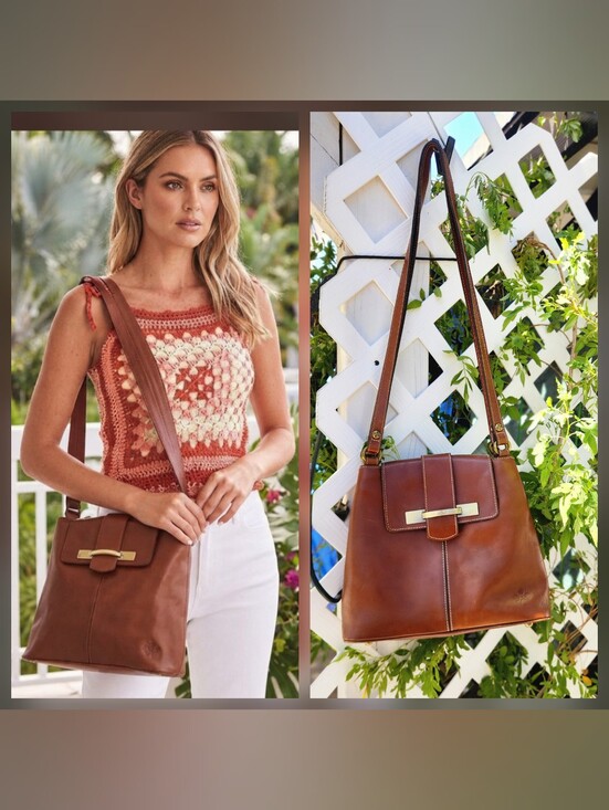 Patricia Nash Handbags - Patricia Nash Larone North/South Shoulder Bag for, Tan, 12.25" x 13" x 5.5